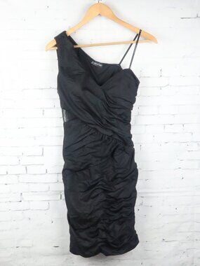 RAMPAGE BLACK LIQUID STRETCH JERSEY ONE SHOULDER BODYCON DRESS WITH SIDE MESH
